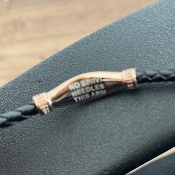 NEW! No BP IV Needles or Lymphedema PINK Leather Rose Gold Stainless Bracelet - Picture 2 of 2